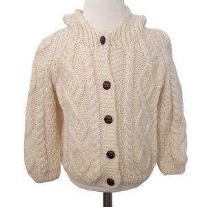 Vintage Irish Wool Cable Knit Bainin Cardigan Sweater Toddler 2T Aran Jumper
